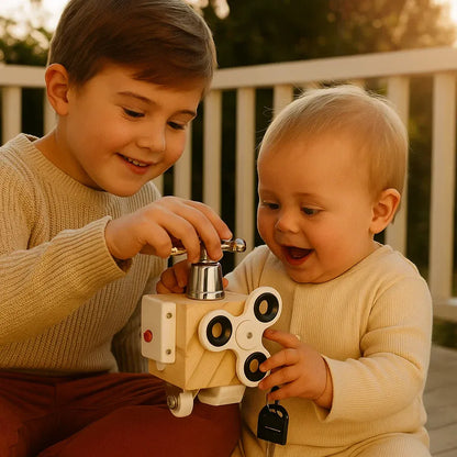 Drewniana kostka Bussy Cube dla maluchów | Zabawka edukacyjna rozwijająca małą motorykę i wczesną naukę sensoryczną